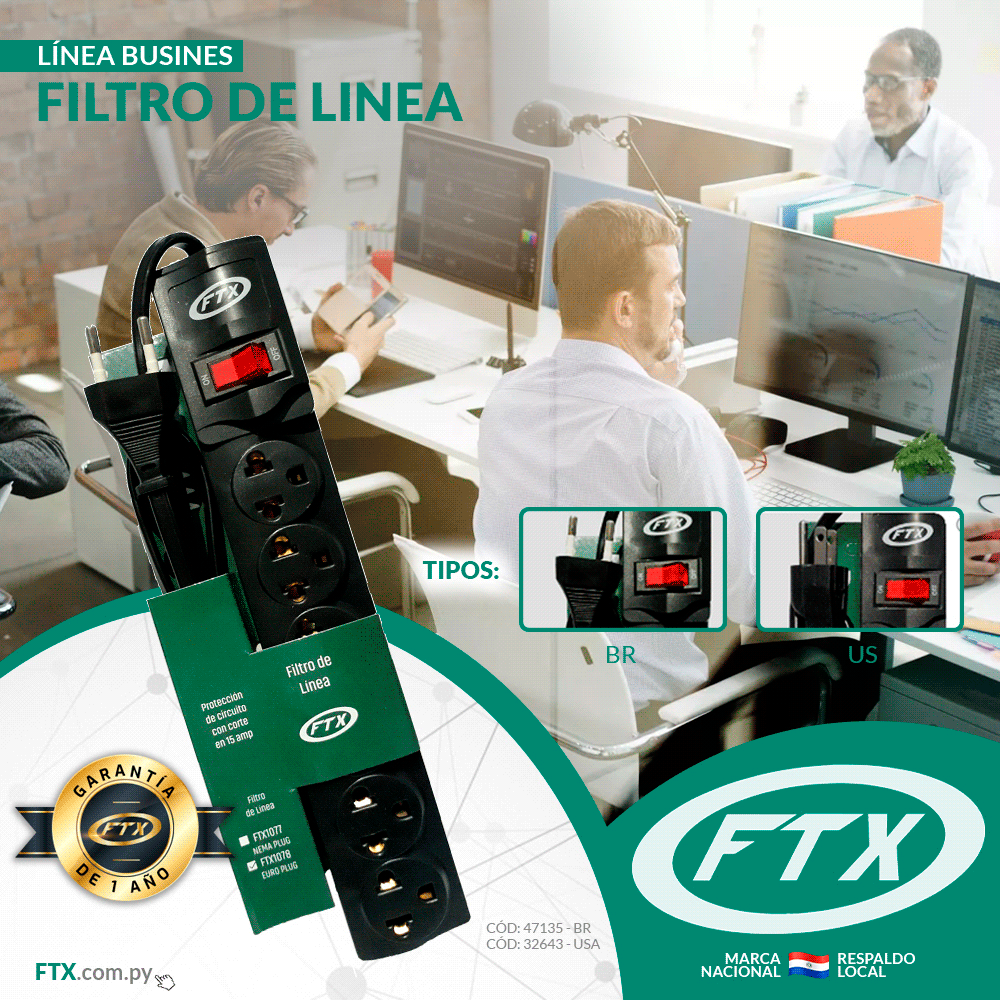 FILTRO DE LINEA FTX1078 6 TOMAS EU/BR 110/220