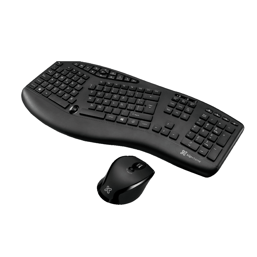 TECLADO CON MOUSE ERGONOMICO WIRELES KLIP KBK-500 MAJESTIK ESPA�OL NEGRO