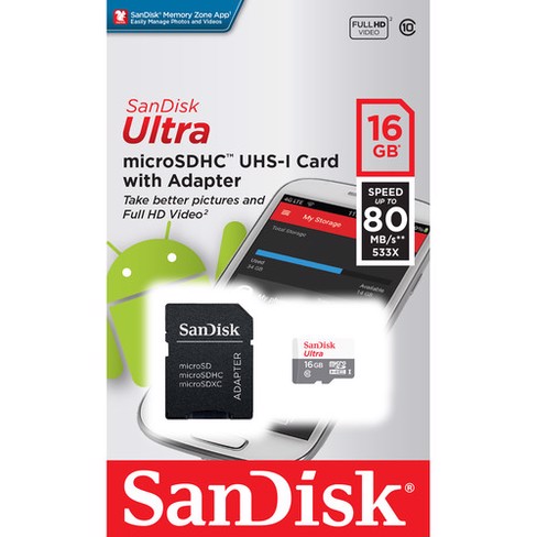 Tarjeta de memoria SanDisk Ultra UHS-I microSDHC de 16GB con adaptador SD